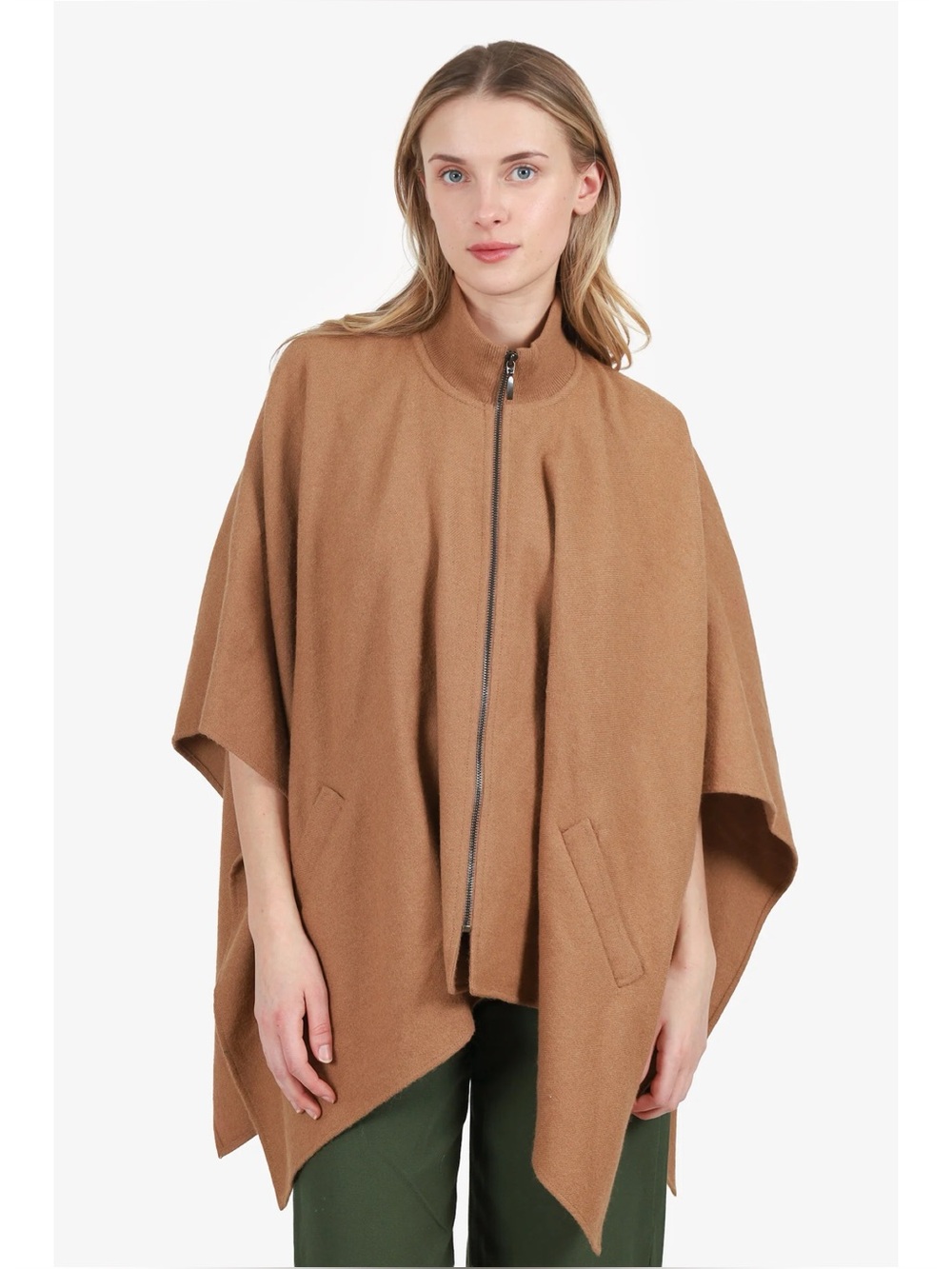 Max Mara Weekend 100% Alpaca Camel Color Nomad Zip Front Cape Poncho One Size